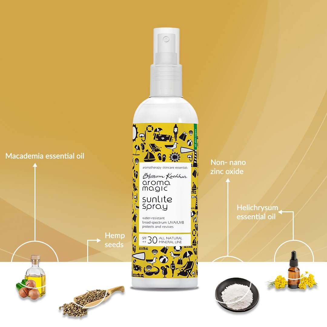 Aroma Magic Sunlite Mineral Sunscreen Spray SPF 30++ | Zinc Oxide Sun Protection | Anti-Aging, Non-Greasy & Water Resistant | Vitamins B5 C E | All Skin Types | 100ml thumbnail