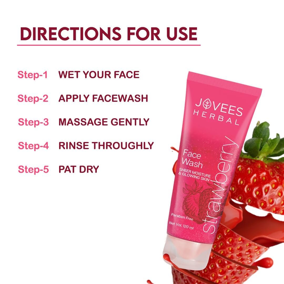 Jovees Herbal Strawberry Face Wash For Hydrating & Glowing Skin with Strawberry Ext. | Gentle Cleanser For Brightens, Removes Pigmentation | For Normal to Dry Skin Type - 50ml thumbnail