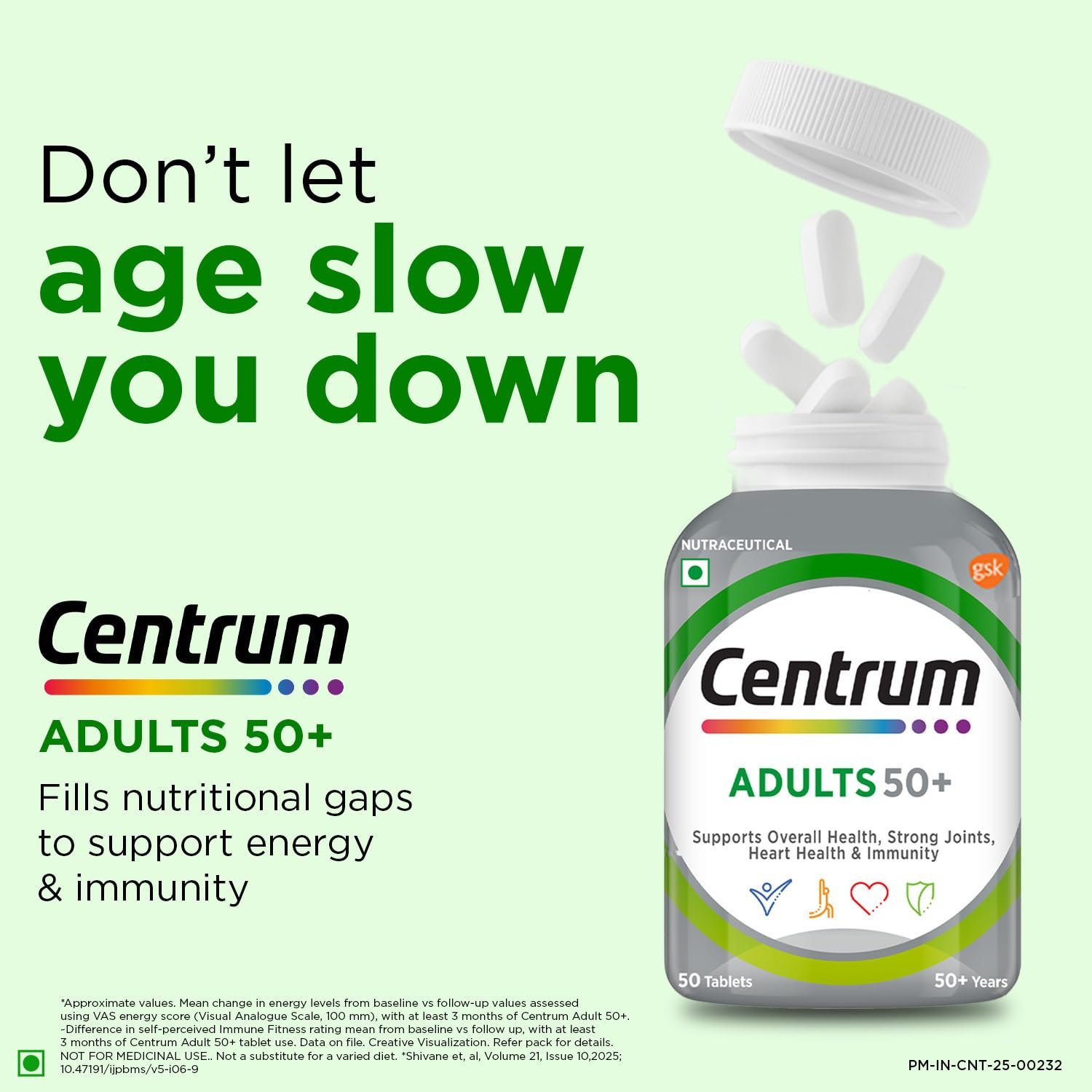 entrum Adults 50+ Multivitamin Tablet for Men & Women|With 23 Vital Nutrients including Zinc,Magnesium, Vitamin B,C,D, Calcium for Energy, Strong Joints, Immunity and Heart Health|Veg - 50 t thumbnail