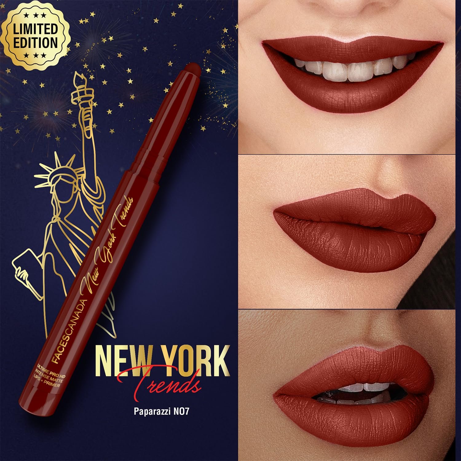 FACES CANADA Ultime Pro HD Intense Matte Lips + Primer - Paparazzi N07, 1.4g, Limited Edition | 9HR Long Stay | Primer Infused For Flawless HD Matte Finish | Intense Color | Lightweight thumbnail