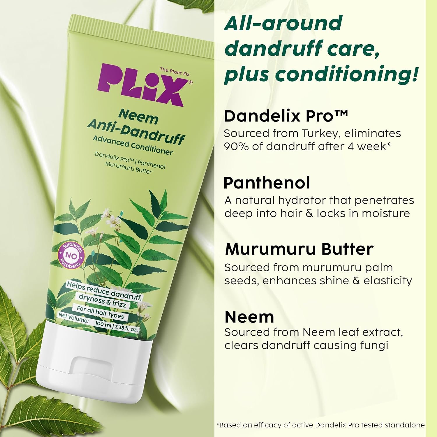 PLIX - THE PLANT FIX Neem Anti-Dandruff Advanced Conditioner | Reduces Dandruff, Dryness & Frizz | With Dandelix Pro™ & Murumuru Butter | Locks in Moisture | Paraben & Sulphate Free | 100 ml thumbnail