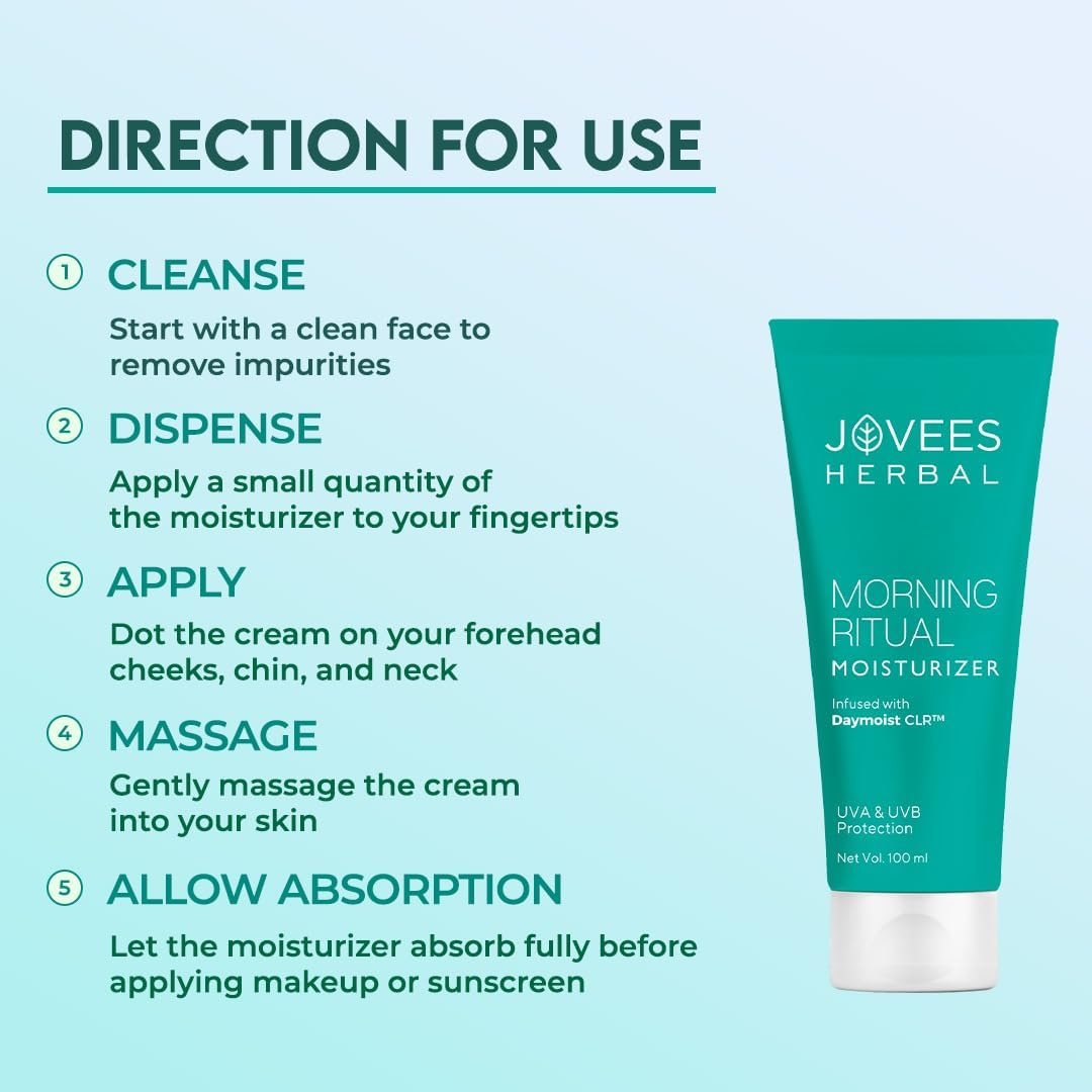 Jovees Herbal Morning Ritual Moisturizer for Dry Skin – Reduces Fine Line & Improves Skin Elasticity | UVA & UVB Protection | Nourishes & Hydrates | Lightweight, Non-Greasy Daily Cream 100g thumbnail