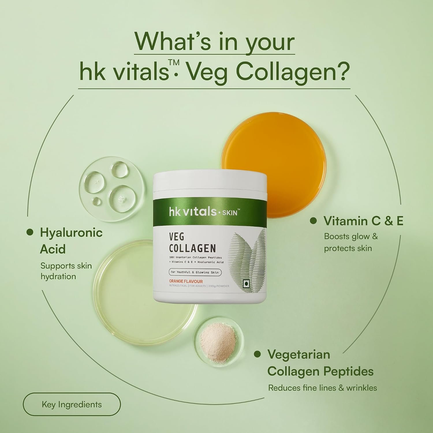 hk vitals Veg Collagen Supplement Powder, Orange, 200g Collagen Peptides with Vitamin C, E | For Healthy Skin, Hair & Nails thumbnail