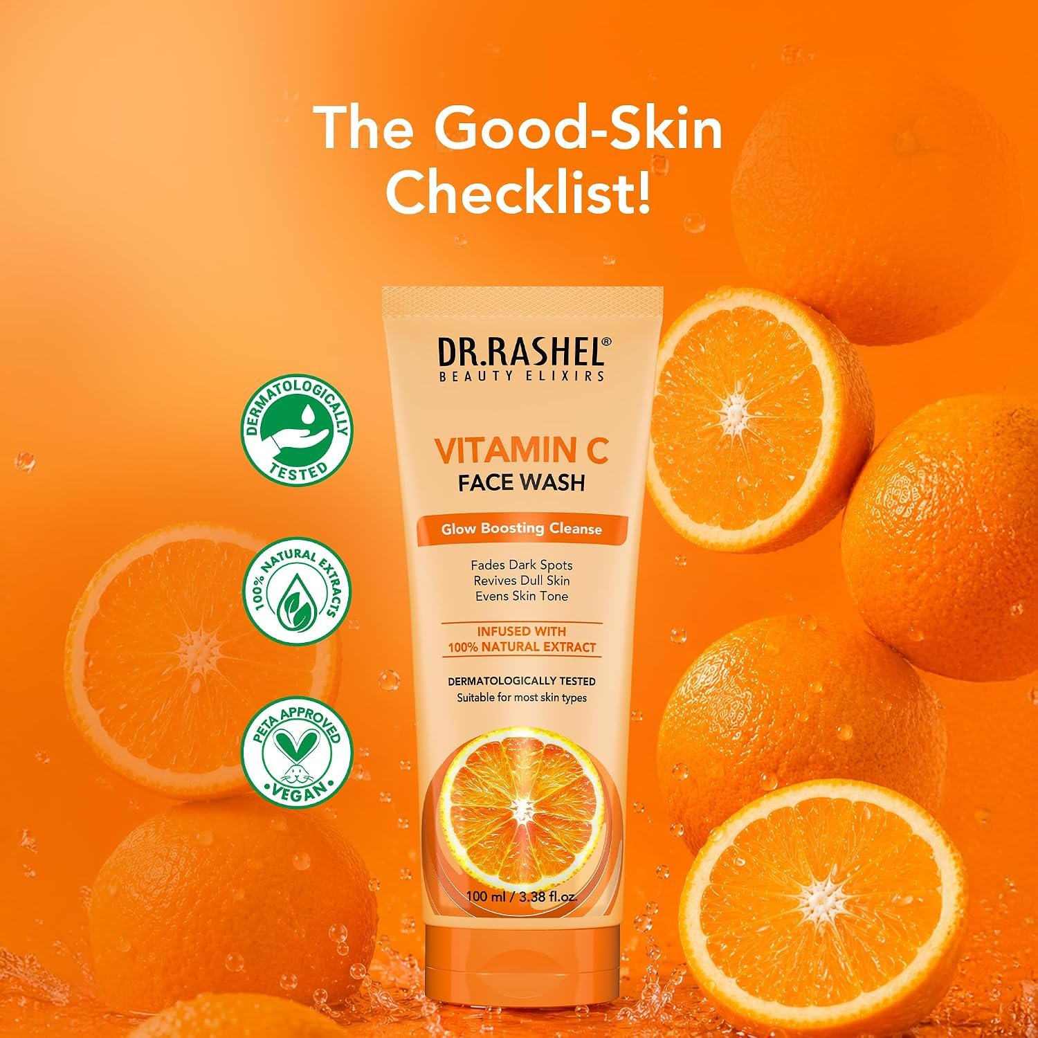 DR.RASHEL Beauty Elixirs Vitamin C Face Wash Enriched with Vitamin C Paraben, SLS & Silicone-Free Brightening Skin Cleansing For All Skin Types (100ml) thumbnail