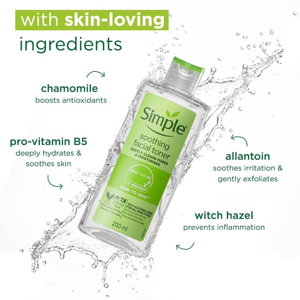 Simple Kind to Skin Soothing Facial Toner 200ml | Keeps skin toned & refreshed and restores the skin's natural PH level | For All Skin types thumbnail
