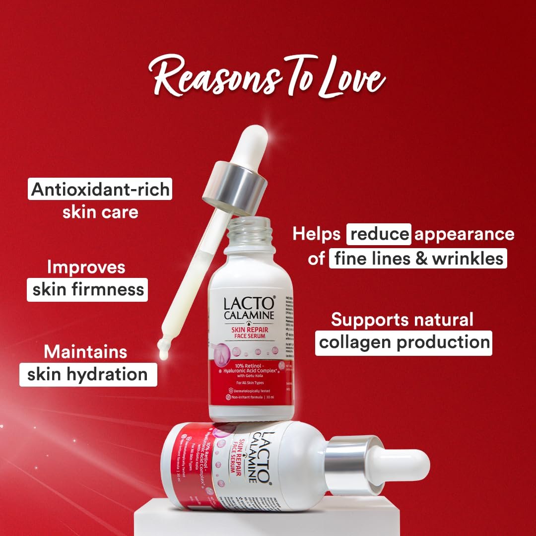 Lacto Calamine 10% Retinol Complex Face Serum with Hyaluronic Acid & Gotu Kola | Reduces Fine Lines & Wrinkles | Anti-Aging Night Serum |  30ml thumbnail