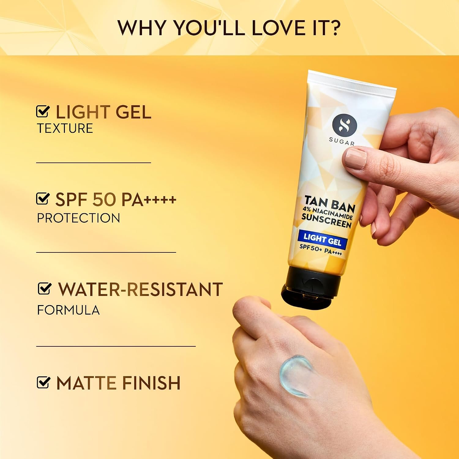 SUGAR Cosmetics Tan Ban Sunscreen SPF50 PA++++ Light Gel with 4% Niacinamide & 1% Hyaluronic Acid | Non Greasy & lightweight formula | No White Cast | 50ml thumbnail