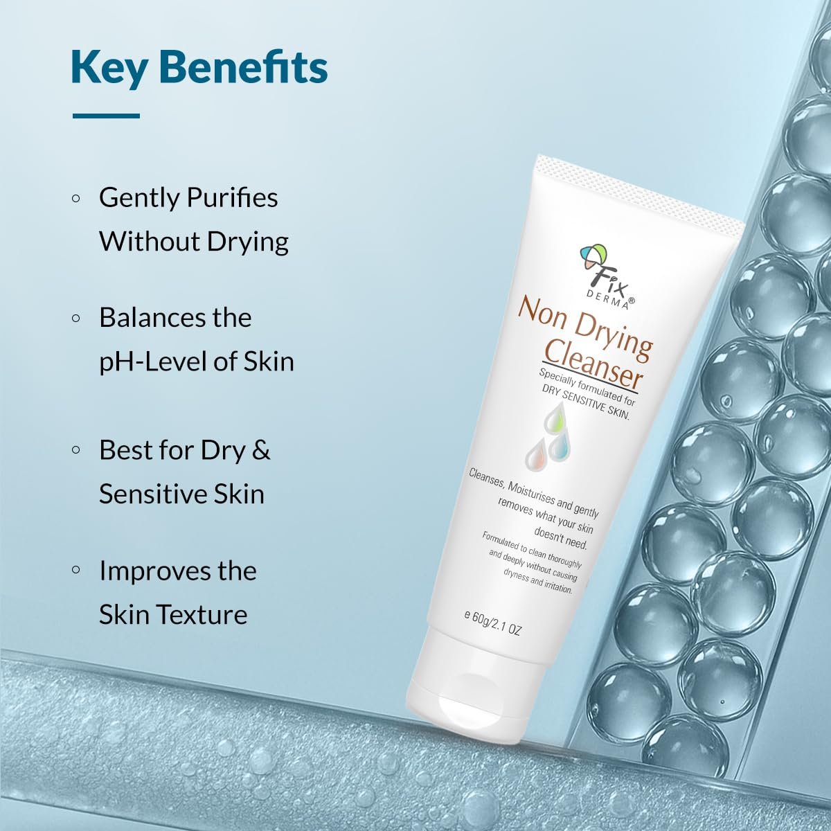 Fixderma Non Drying Cleanser, soap-free & pH Balanced cleanser, Pore-Refining, Dermatologist tested, Face Exfoliator, Non-comedogenic & Non-irritating skin cleanser - 60g thumbnail