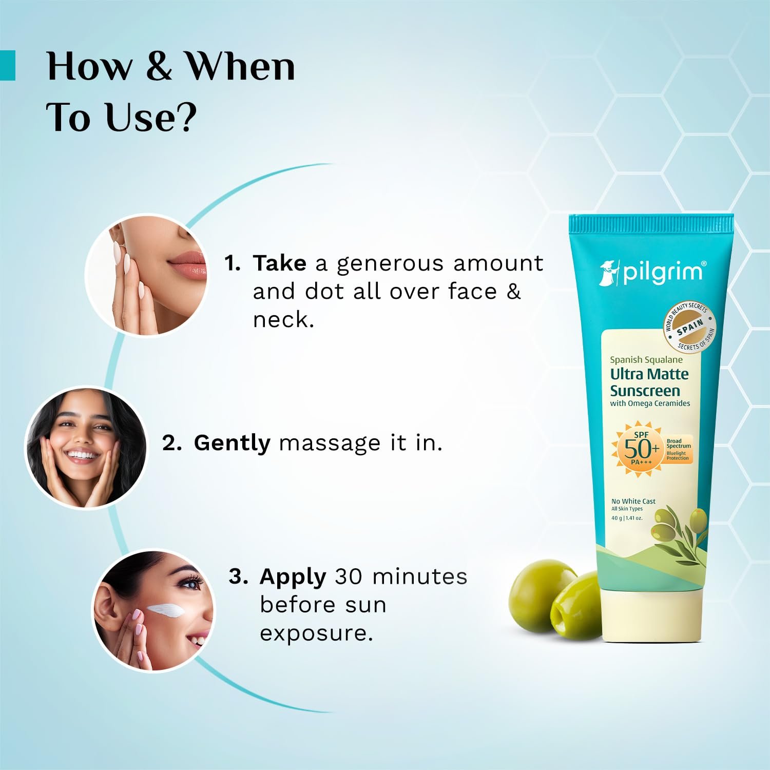 Pilgrim Squalane ULTRA MATTE SUNSCREEN SPF 50 PA+++ for women & men with Omega Ceramides & Vitamin E | Broad spectrum, Non-greasy, No white cast | All skin types | 50 gm thumbnail
