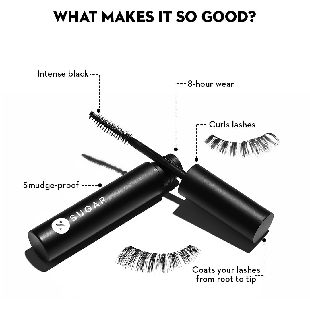 SUGAR Cosmetics Uptown Curl Lengthening Mascara | Lasts Upto 8 hrs | Lightweight and Smudgeproof With Lash Growth Formula - 01 Black Beauty - 5ml thumbnail