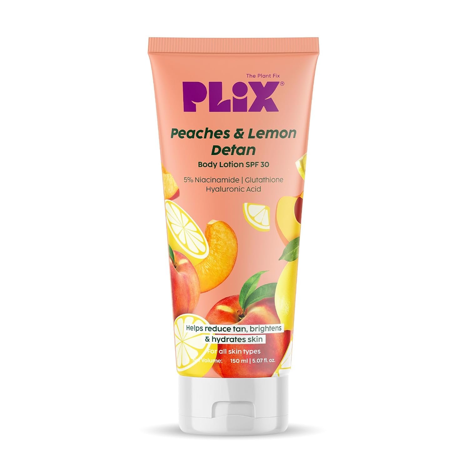 PLIX THE PLANT FIX Peaches & Lemon D-Tan Body Lotion With New-Age UV Filters | In Vivo Tested SPF 30 PA+++ | Lightweight & Non-greasy | Helps Brighten & Moisturize