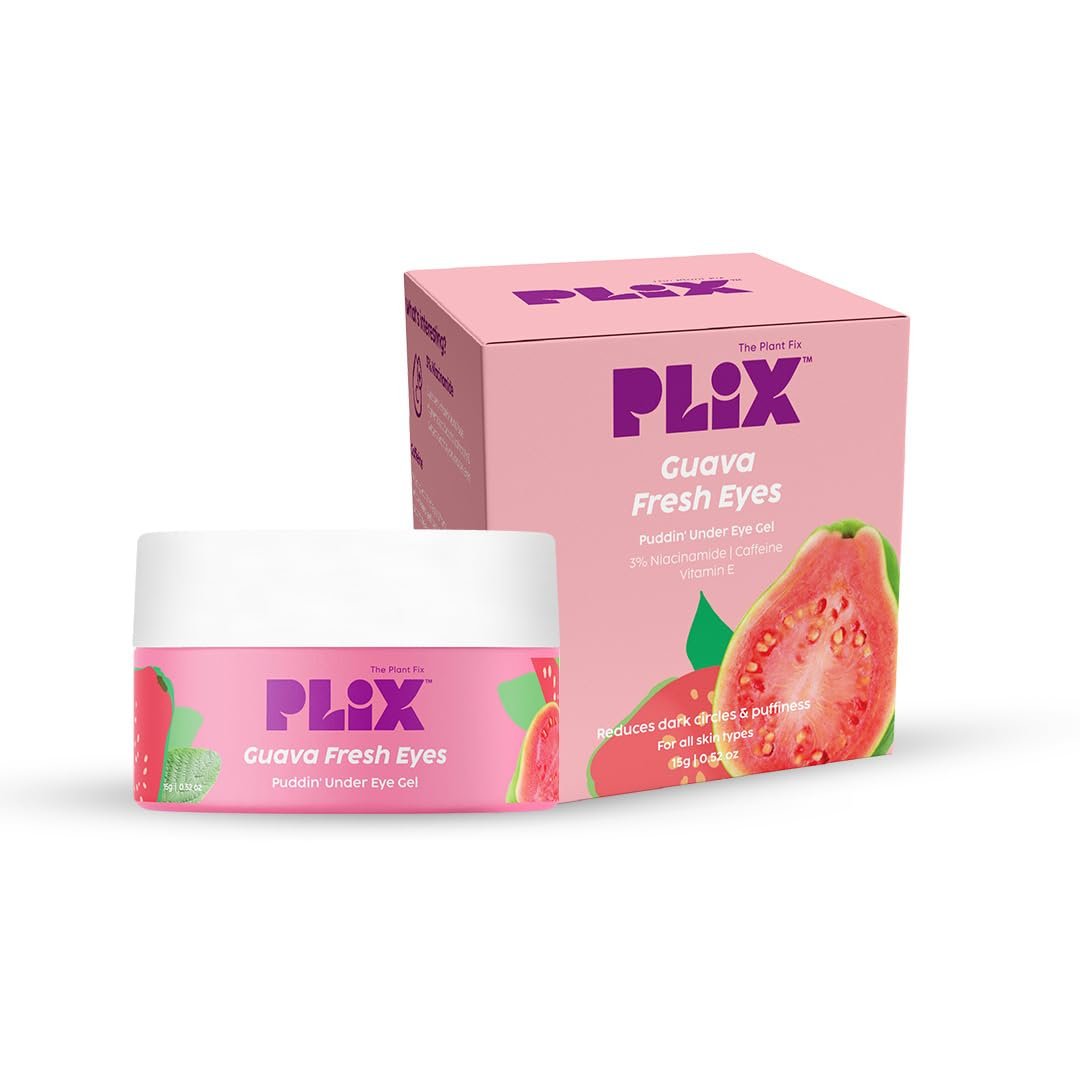 Plix Guava Fresh Under-Eye Gel | Reduces Dark Cirles & Puffiness | Reduces Fine Lines | With 3% Niacinamide, Vitamin E & Caffeine | 100% Vegan | 15 gms thumbnail