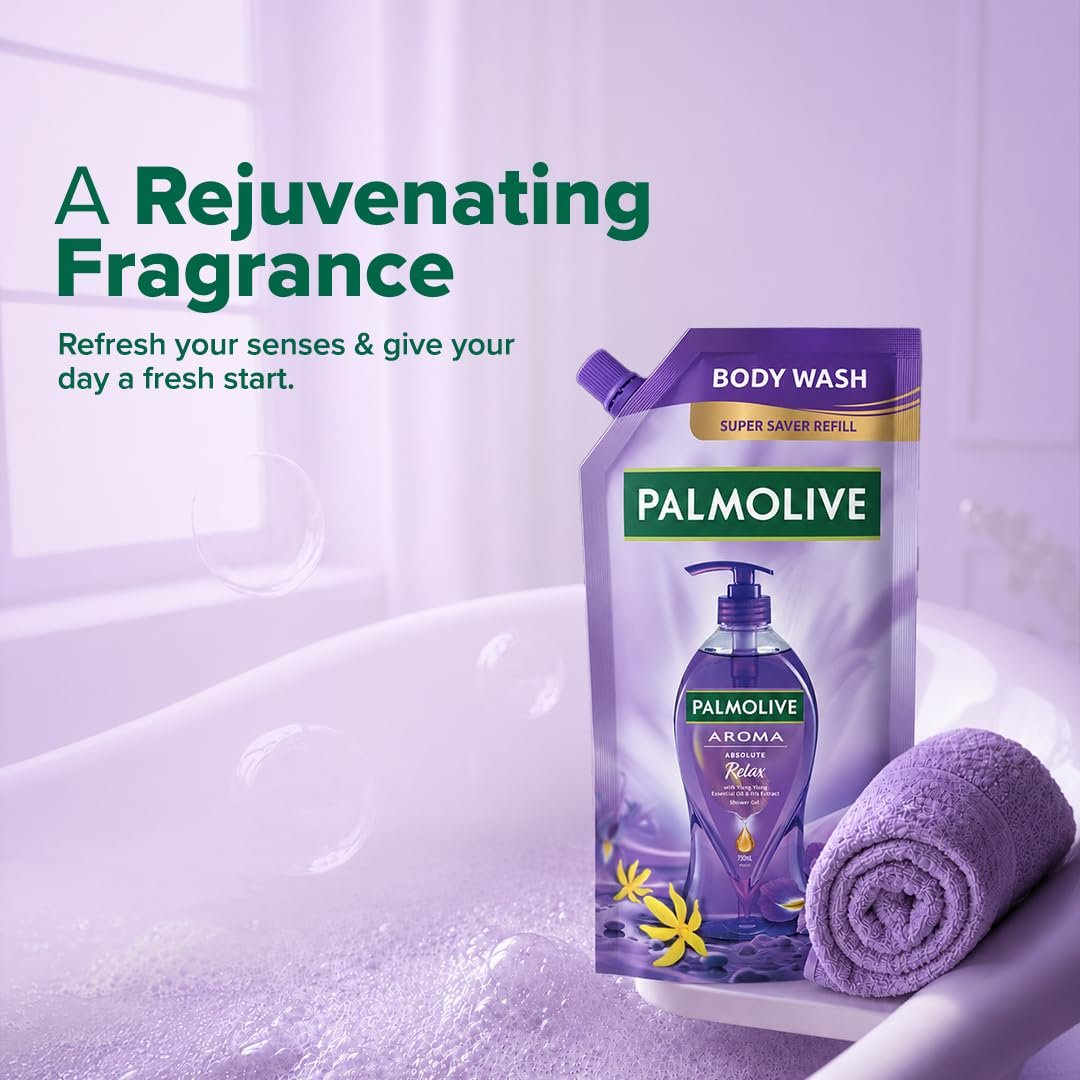Palmolive Aroma Absolute Relax Body Wash, 750ml Shower Gel Refill Pack, 100% Natural Ylang Ylang Essential Oil & Iris Extracts for a Soft and Smooth Skin, pH Balanced, Free of Parabens & Sil thumbnail