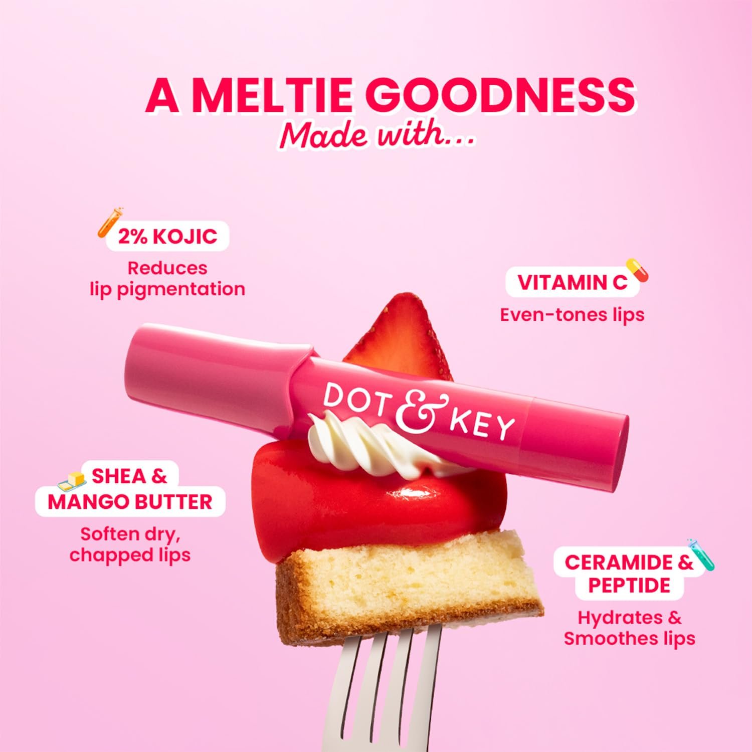 Dot & Key Meltie Lip Balm SPF 50+++ In-Vivo Tested With 2% Kojic & Vitamin C | Hydrates Dry, Chapped Lips, Lightens Pigmentation, Brightens Lips | Strawberry Glaze | 4g thumbnail
