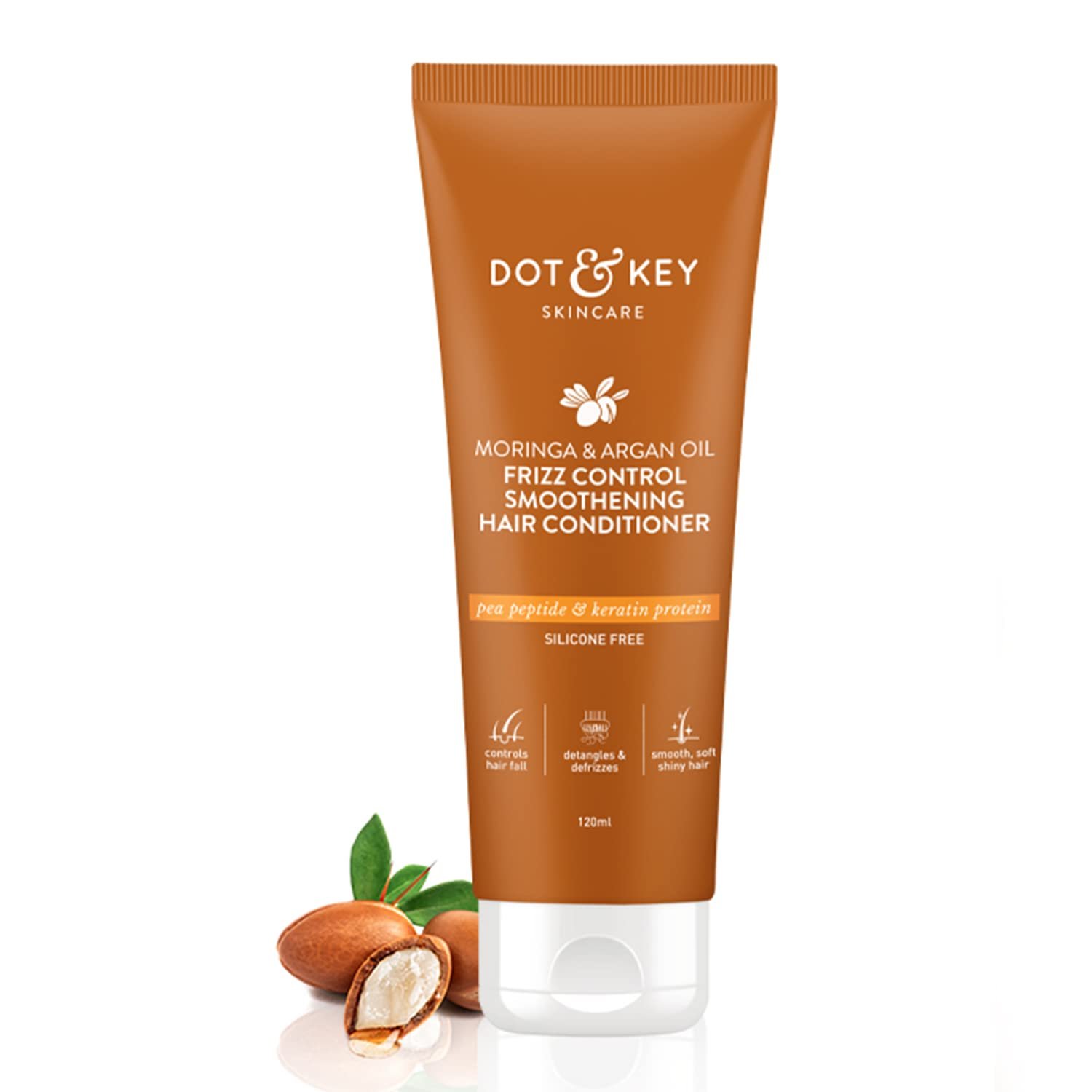 Dot & Key Moringa & Argan Oil Fizz Control Smoothening Hair Conditioner | Fall Control for Dry Hair | Sulphate Free | Strong & Smooth | For Women & Men | 120 Millilitre