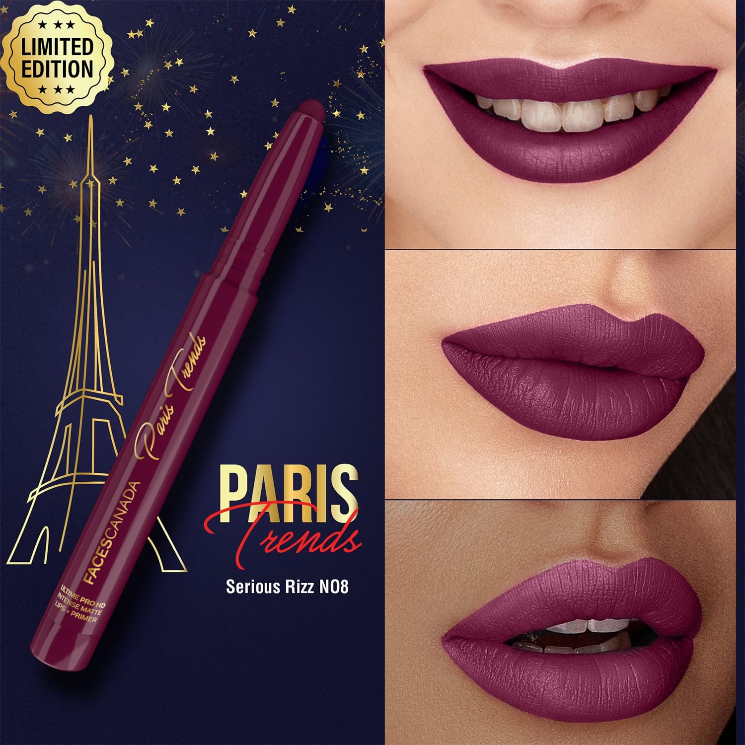 FACES CANADA Ultime Pro HD Intense Matte Lips + Primer - Serious Rizz N08, 1.4g, Limited Edition | 9HR Long Stay | Primer Infused For Flawless HD Matte Finish | Intense Color | Lightweight thumbnail