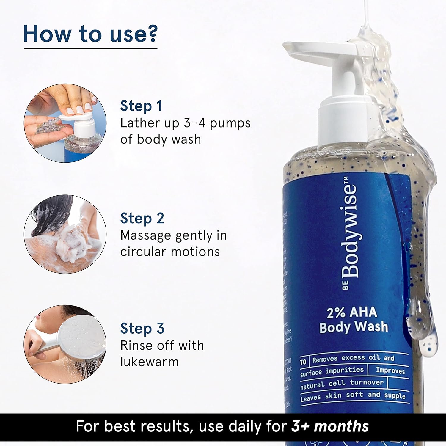Be Bodywise 2% AHA Body Wash | With 1% Lactic Acid, Glycolic Acid & 4% Glycerin | Exfoliates & Promotes Glowing Skin | Smoothens Rough & Bumpy Skin | Daily Use Shower Gel | 250ml thumbnail