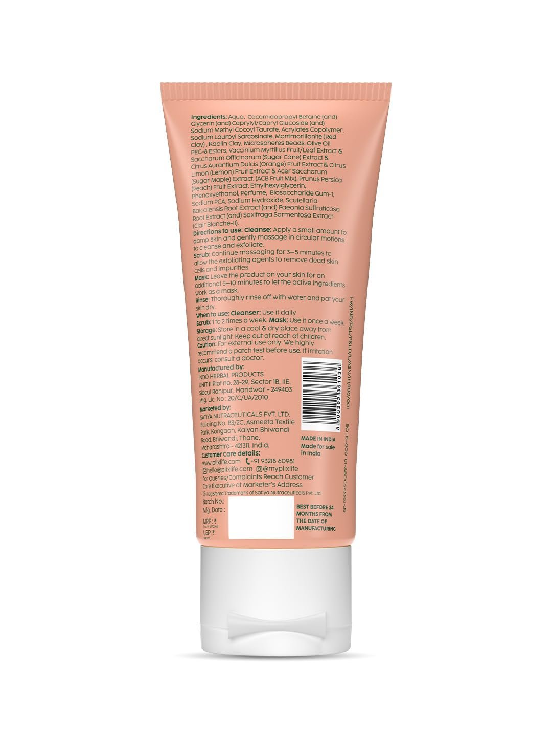 Plix - The Plant Fix Peaches & Lemon 3-in-1 Detan Face wash, Scrub & Mask | Red Clay & Kaolin Clay | Clair BLANCHE-II | Controls Excess Oil | Cleanses, Exfoliates & Brightens | Dermatogicall thumbnail