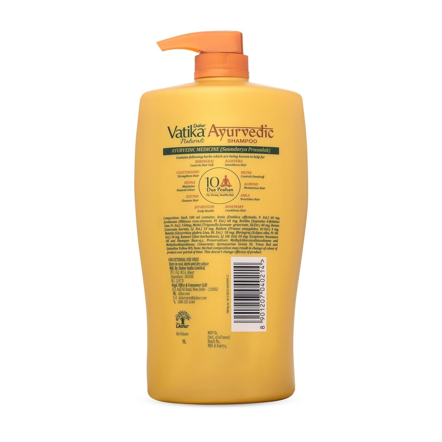 Dabur Vatika Ayurvedic Shampoo - 1 L | For Strong & Healthy Hair | No Parabens | For All Hair Types | Power of Dus Poshan for 10 Hair Problems thumbnail