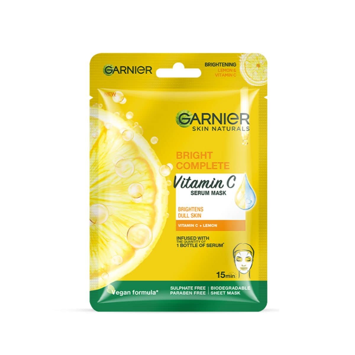 Garnier Vitamin C Sheet Mask, Hydrating, Brightening & Anti-Dark Spots, boosts the skin's overall glow reduces dark spots |28g