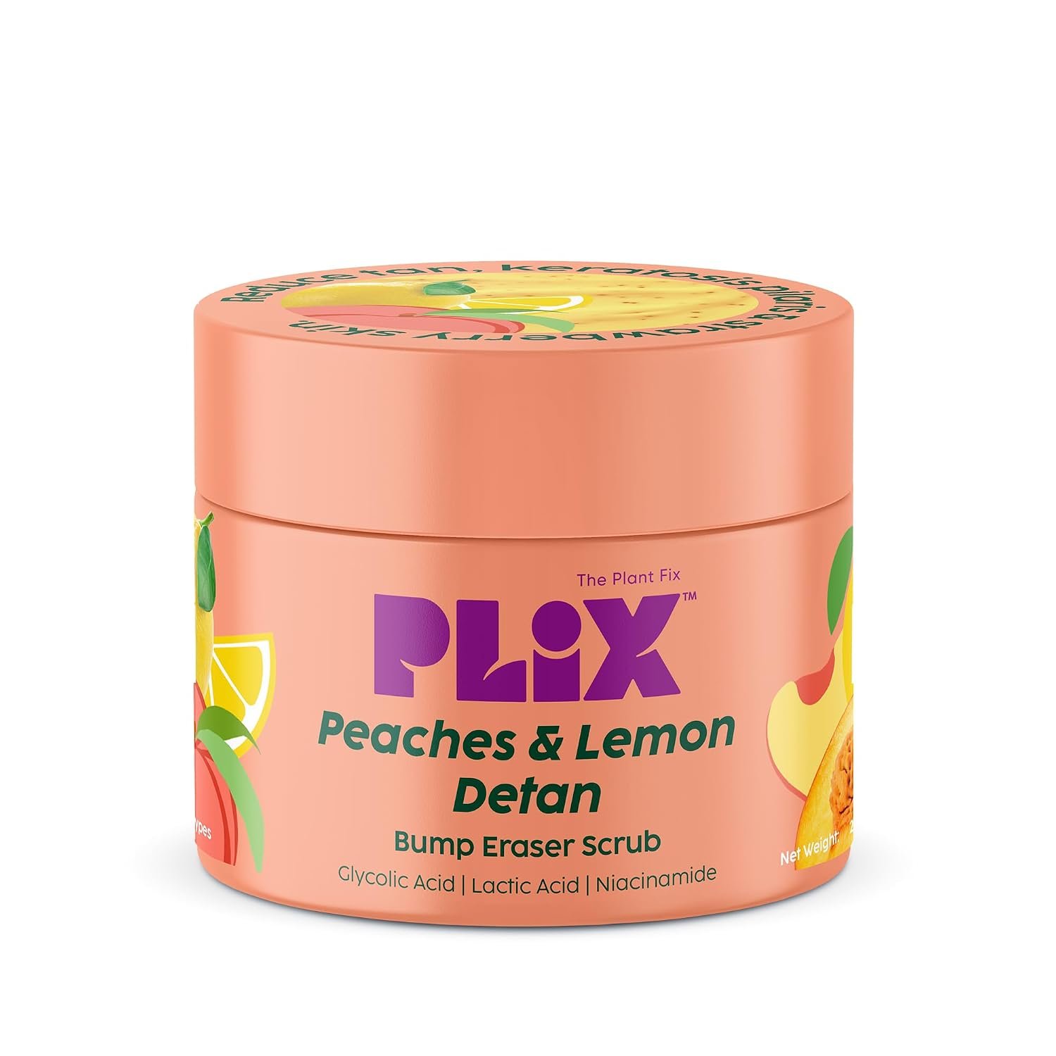 PLIX - THE PLANT FIX Peaches & Lemon Detan Bump Eraser Scrub (200g) | Exfoliating Scrub | Removes Tan & Restores Skin’s Moisture, Reduces Dark Spots, Uneven Skin Tone, & Reveals Softer Smoot