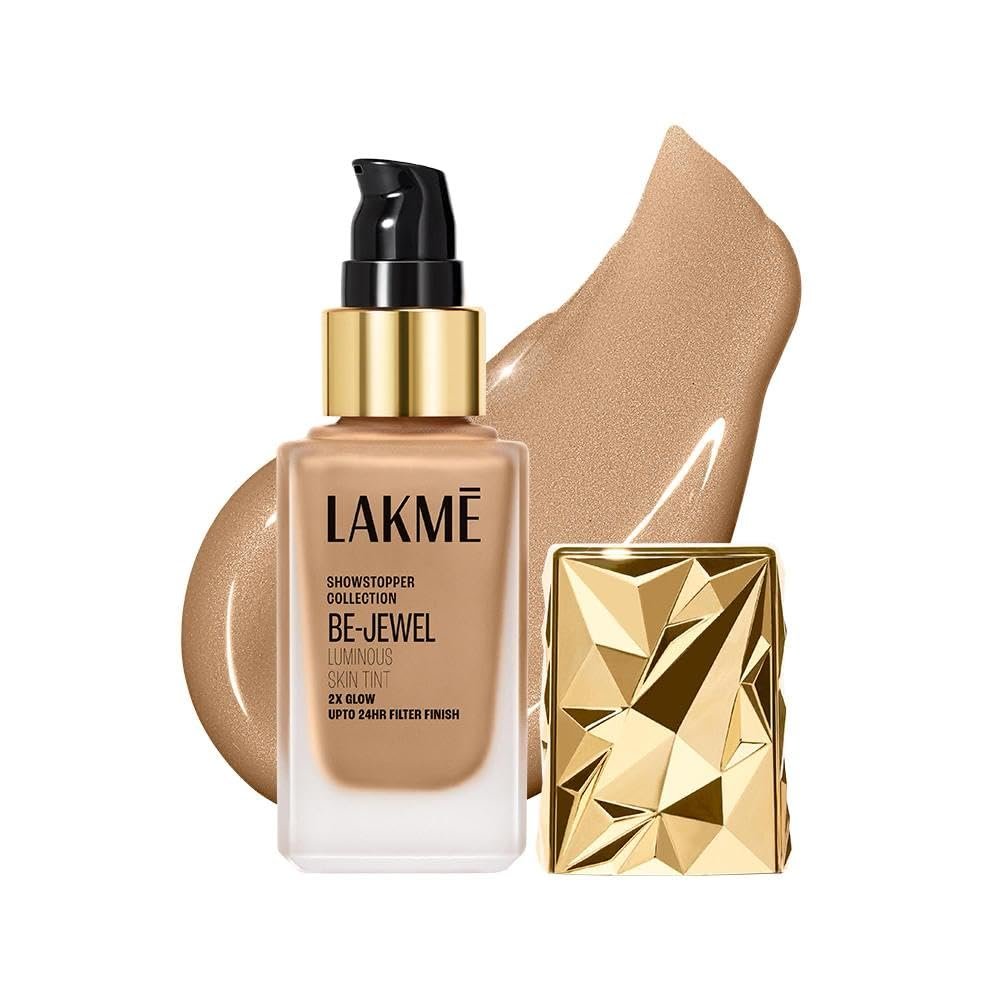 LAKME Be-Jewel Luminous Skin Tint, 25ml, for Radiant, Smooth and Luminous Finish, with Light-Reflecting Polymers, 24HR Filter-Like Wear, Foundation for Women Dry Skin, for Women- Cool Walnut