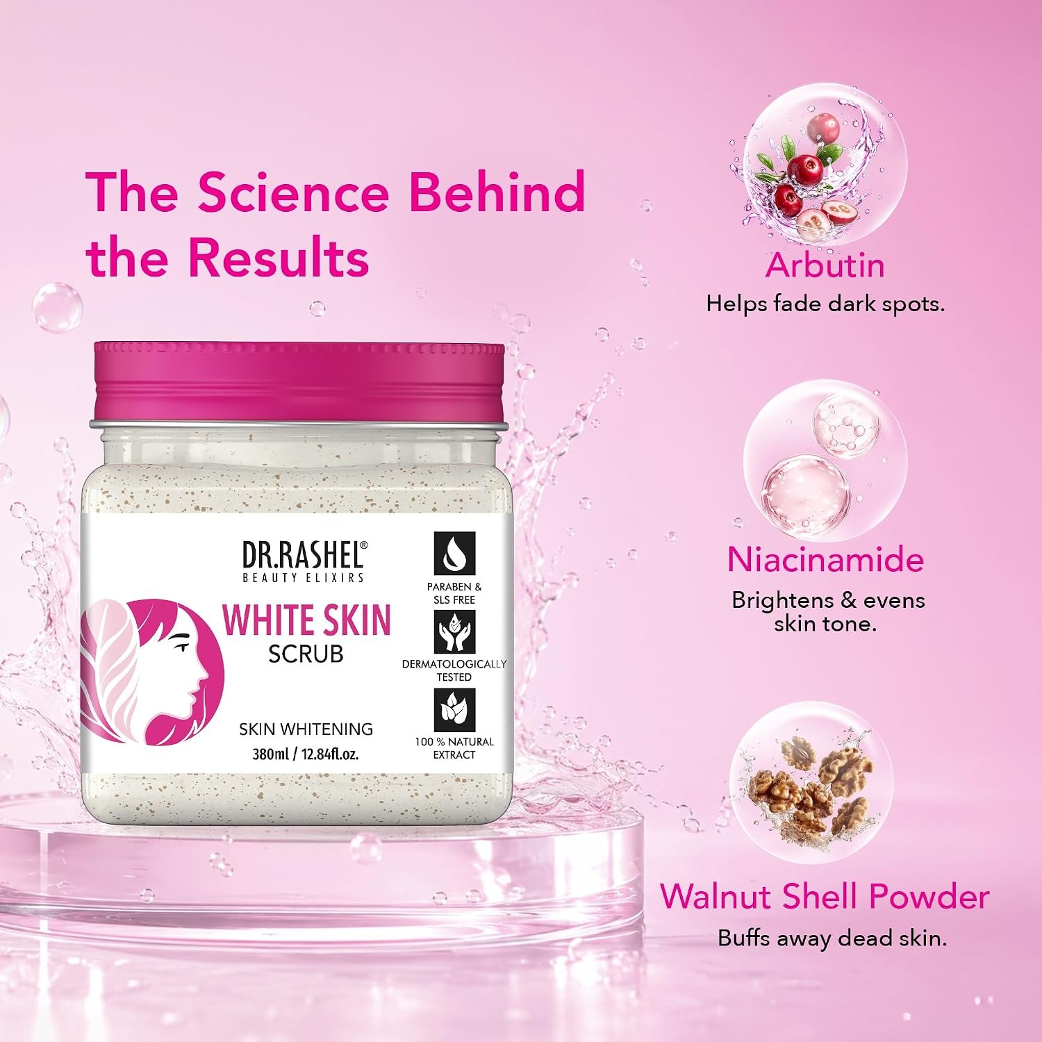 DR.RASHEL Beauty Elixirs White Skin Scrub, Exfoliating Face & Body Scrub for Skin Brightening, Dark Spot & Pigmentation Care, Dead Skin Cell Remover, Smooth & Even-Looking Skin, 380 ml thumbnail