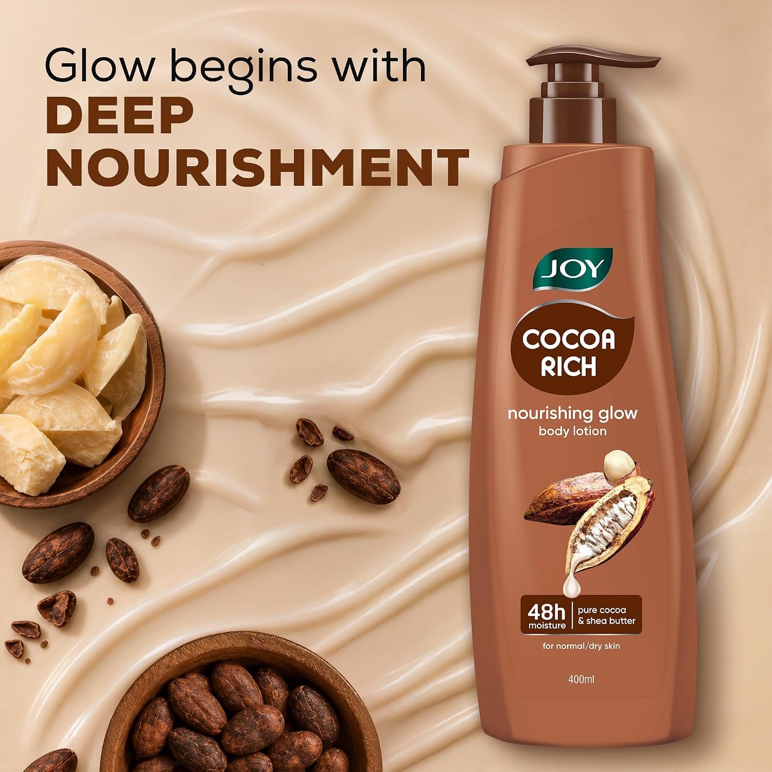 Joy Cocoa Rich Intense Nourishing Winter Body Lotion (400ml) | With Shea Butter & Cocoa Butter | Suitable for Normal to Dry Skin | Non Sticky & Non Greasy Lightweight Body Lotion thumbnail