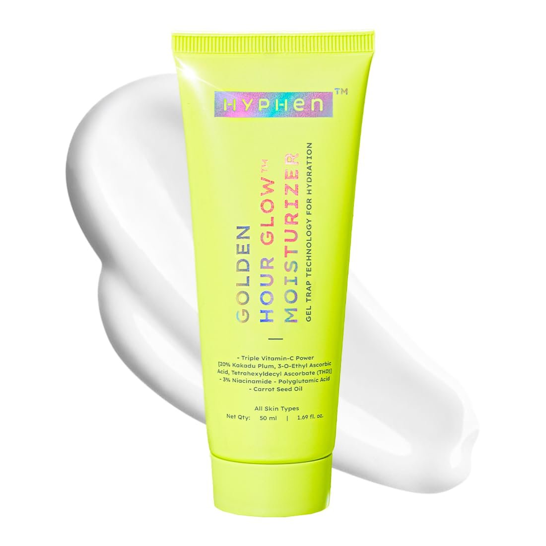 Hyphen Brightening Face Moisturizer with THD- 20% Kakadu Plum, Highly Stable Vitamin C| 3% Niacinamide- Dark Spots & Pigmentation | Lightweight Gel Cream Moisturizer for Dry, Oily, All Skin