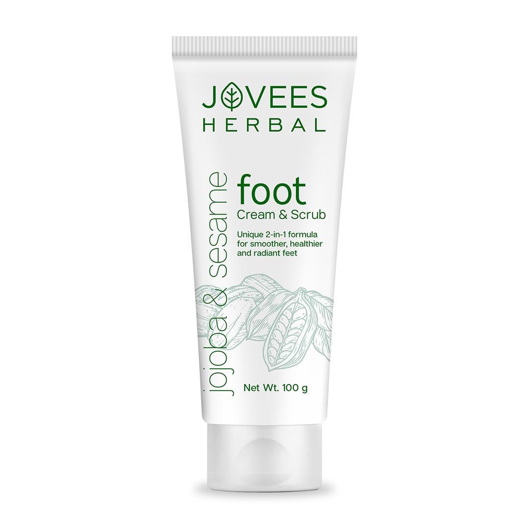 Jovees Herbal Foot Care Cream & Scrub | 2-in-1 Formula for Rough, Dry & Cracked Heels | Moisturizing Heel Repair with Jojoba & Sesame | Foot Cream for Men & Women - 100g thumbnail