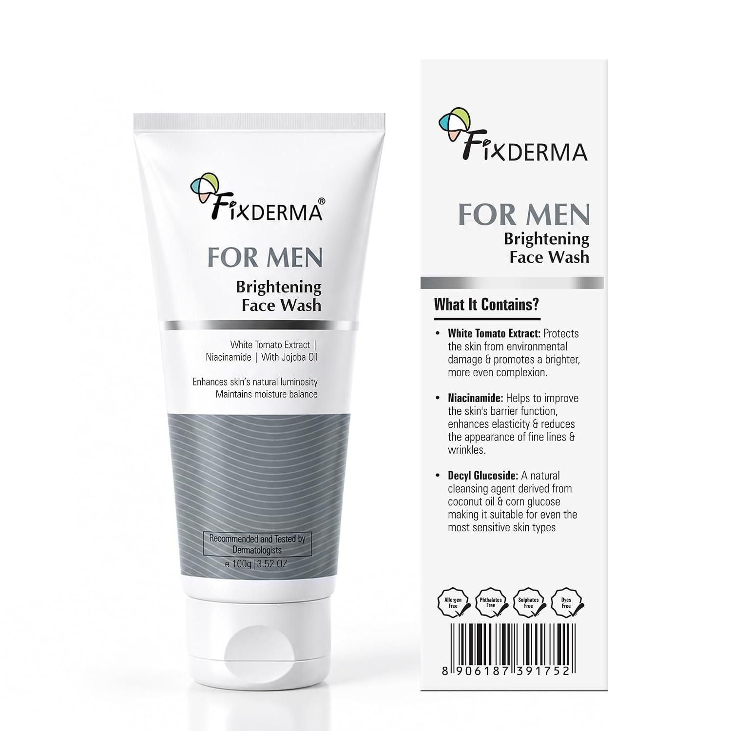Fixderma Brightening Face Wash for Men with Niacinamide | Gentle Facial Cleanser for Clean, Fresh & Bright-Looking Skin | 100ml thumbnail