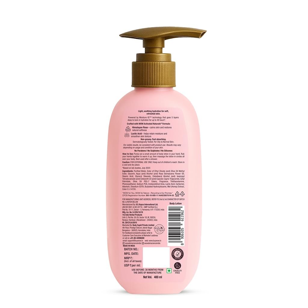 WOW Skin Science Himalayan Rose Body Lotion For Light Hydration - Normal To Oily Skin - with Rose Water, Beetroot Extract - 400mL thumbnail