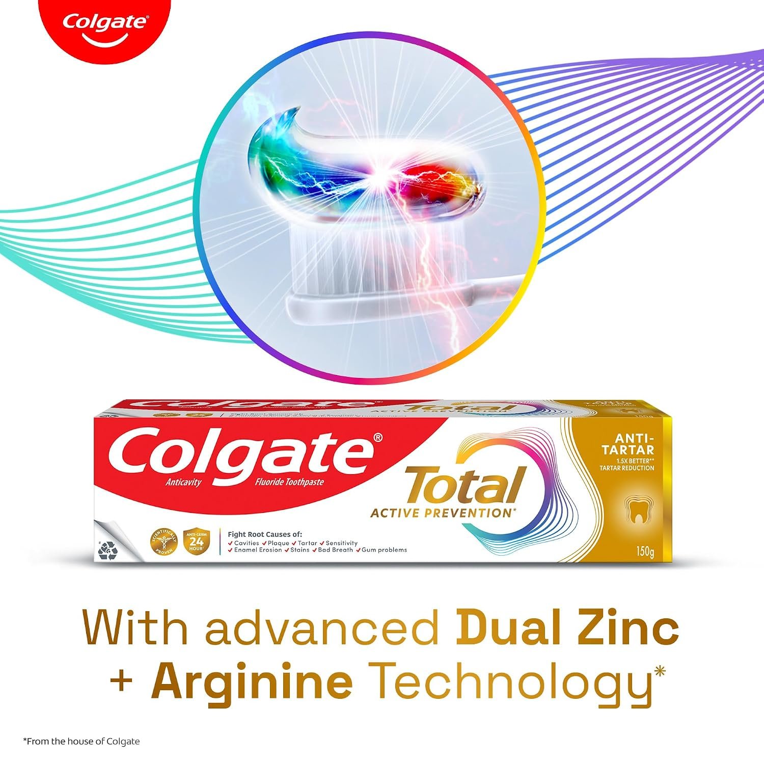 Colgate Total Anti-Tartar Toothpaste | Anti-Germ Tooth Paste | Colgate Paste Toothpaste with 1.5x Better Tartar Reduction (150gm) thumbnail