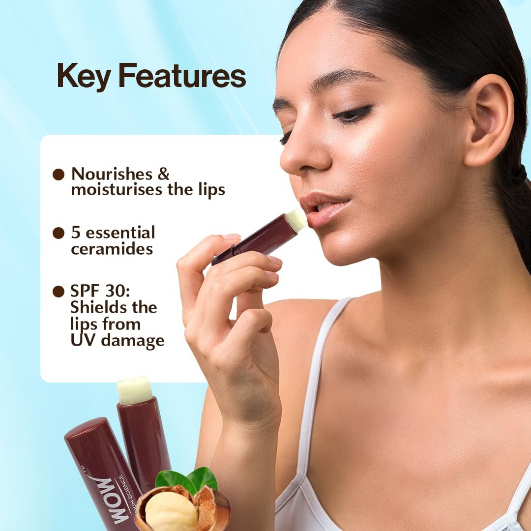 WOW Skin Science Shea Butter Nourishing Lip Balm with Ceramides – Hydrating Lip Balm for Dry, Chapped Lips | Strengthens Lip Skin Barrier | SPF 30 | 4g thumbnail