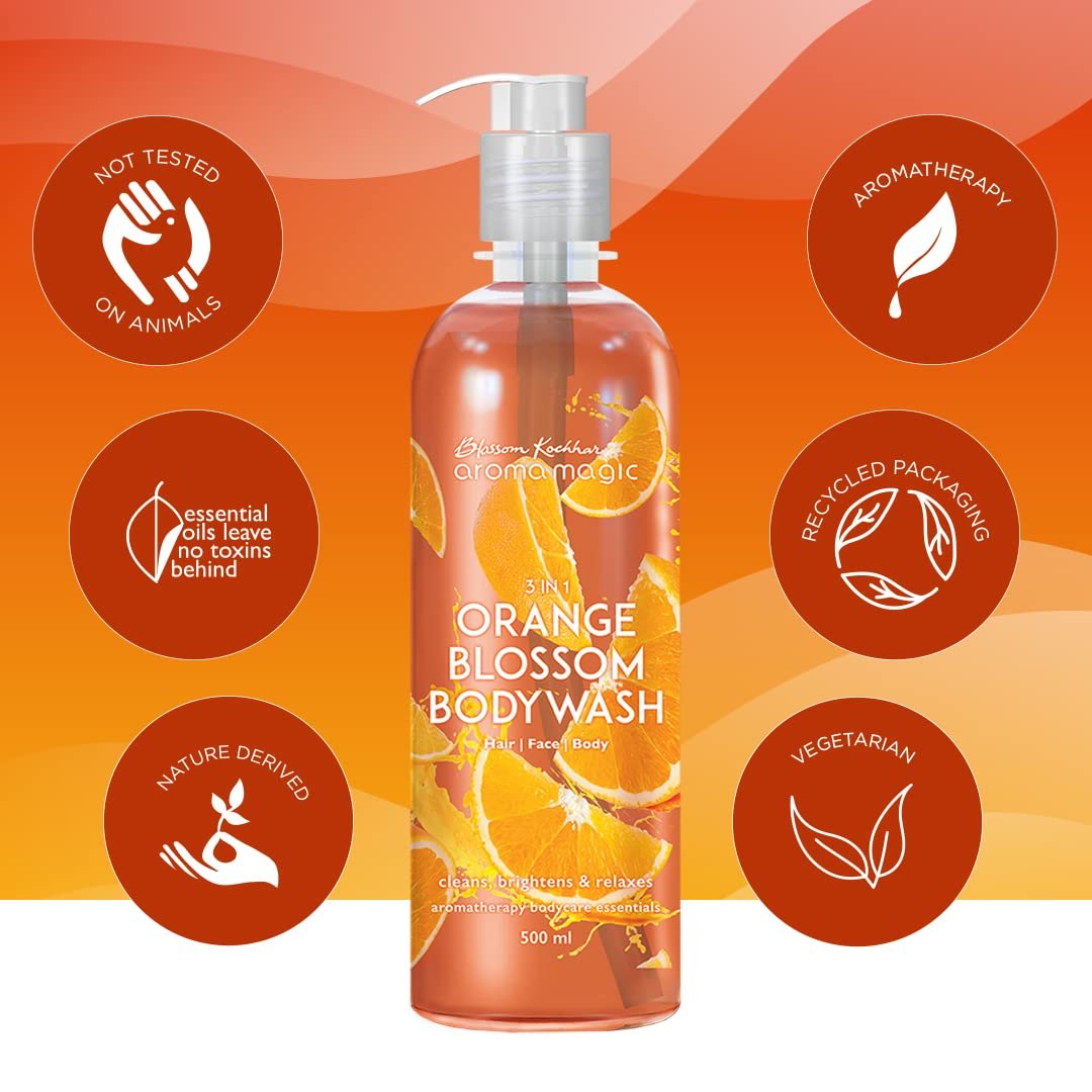 Aroma Magic 3 in 1 Orange Blossom body wash | Nourishes & soothes skin, heals blemishes, treats acne with Applecider vinegar, orange extract, vitamin E | 220ml thumbnail