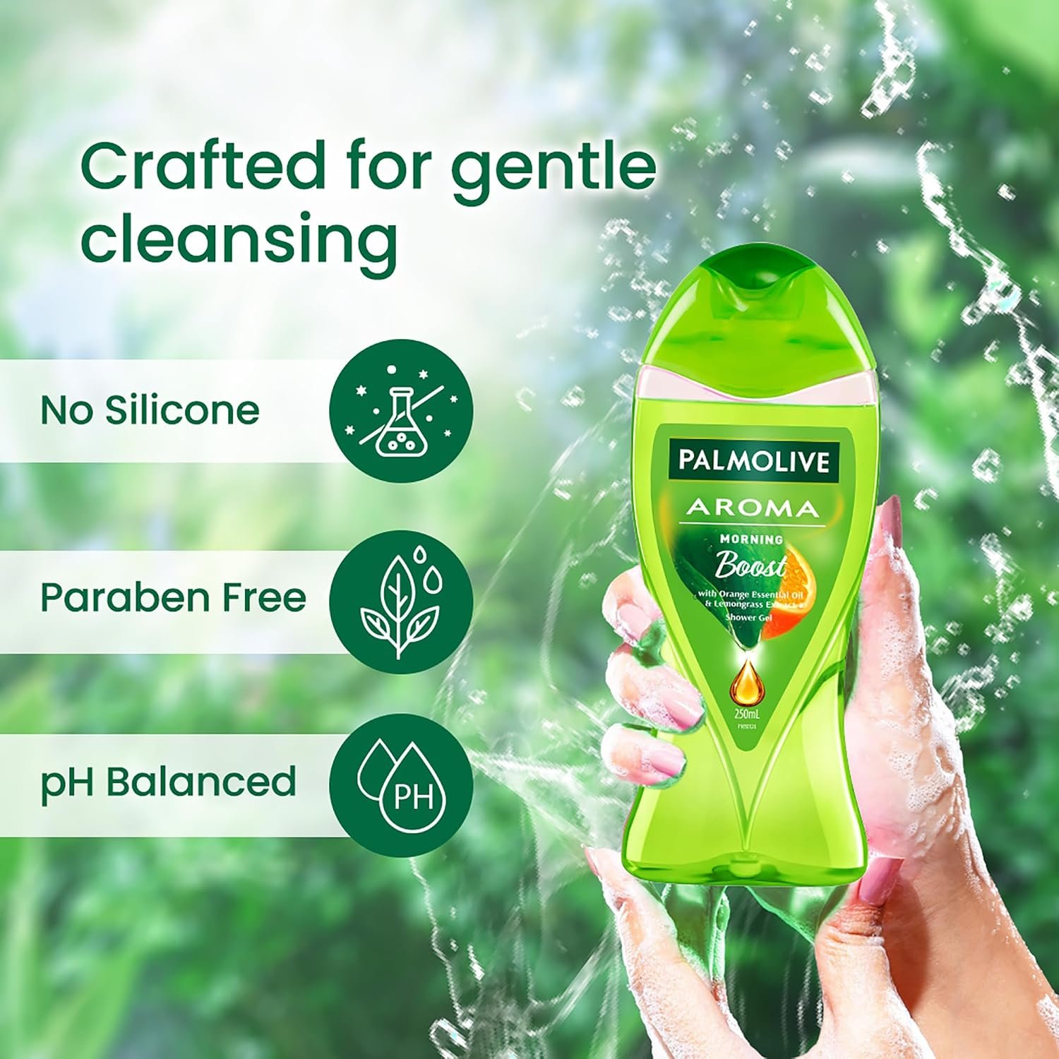 Palmolive Aroma Morning Tonic Body Wash, 250ml Shower Gel Single Bottle, 100% Natural Citrus Essential Oil & Lemongrass Extracts for a Smooth Skin, Green thumbnail