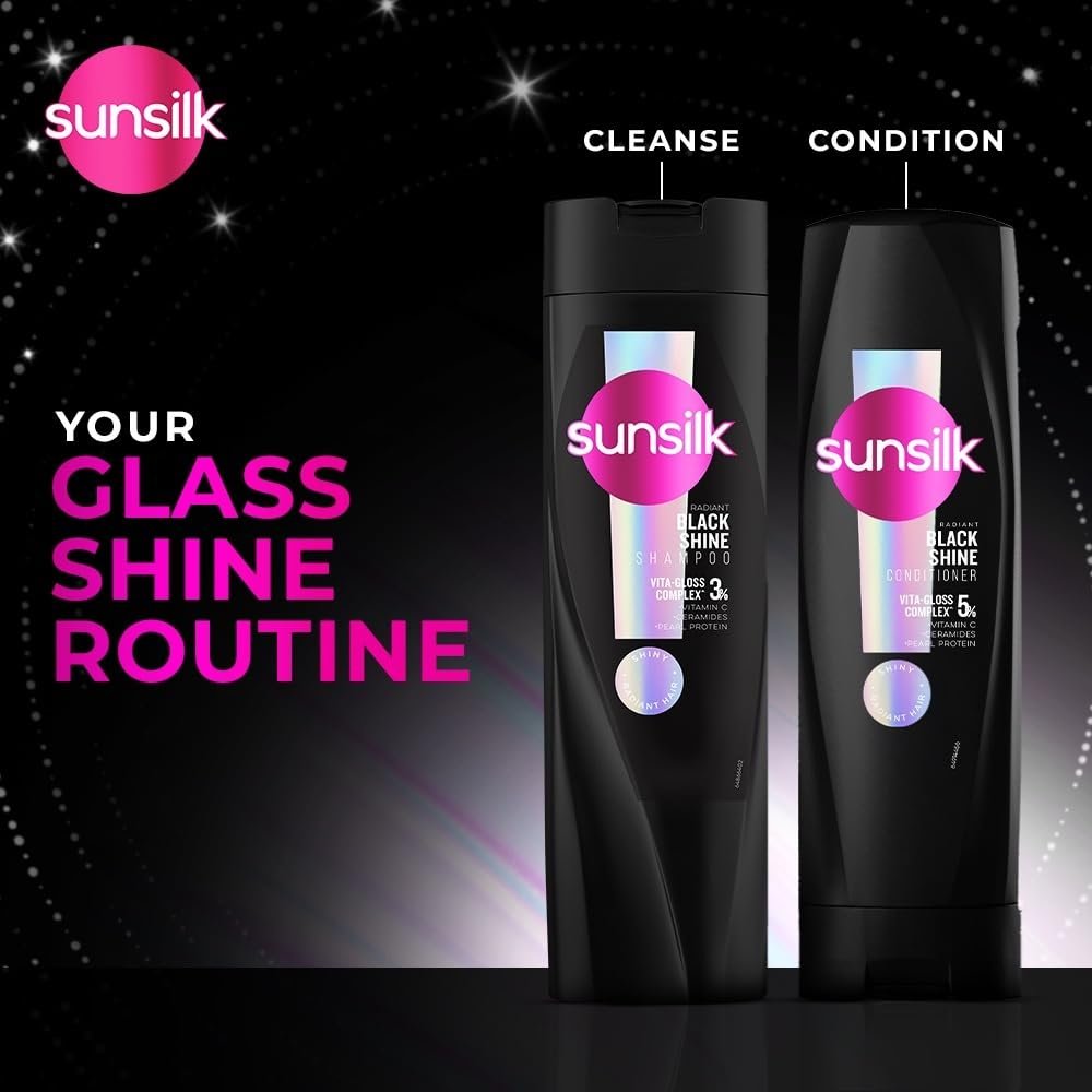 SUNSILK Radiant Black Shine Conditioner, 180ml, for Smooth and Glass Shine Black Hair, with 5% VITA-GLOSS COMPLEX — 48hr Radiant Shine, Paraben-Free, Cruelty Free thumbnail
