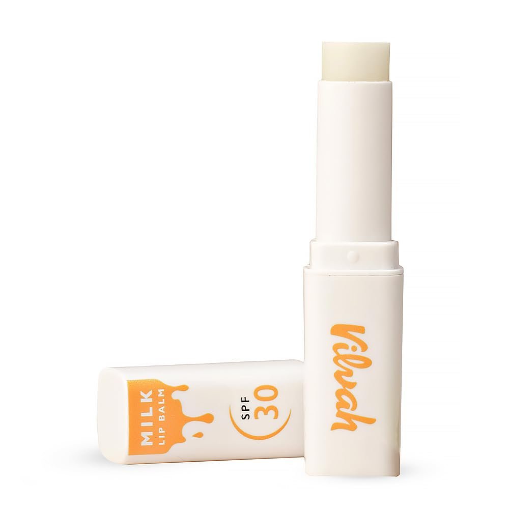 Vilvah Milk Lip Balm SPF 30 | Non-Tinted Lip Balm with Broad Spectrum UVA & UVB Protection | Intense Moisturisation & Barrier Repair | Mineral UV Filters, Soy Milk & Vitamin E |