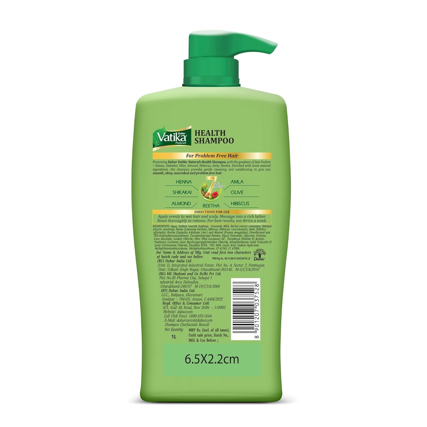 Dabur Vatika Health Shampoo with Henna & Amla | Nourishing Shampoo for Strong, Healthy-Looking & Manageable Hair | 1L thumbnail