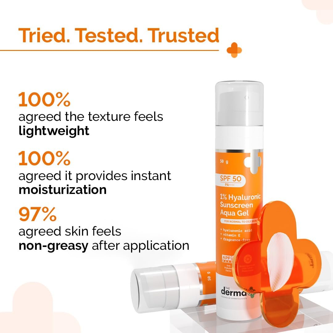 The Derma Co 1% Hyaluronic Sunscreen Aqua Gel SPF 50 PA++++ | Hydrating, Lightweight & Non-Greasy |  Clinically Tested - (In-Vivo) | PPD-39 | 50 g thumbnail