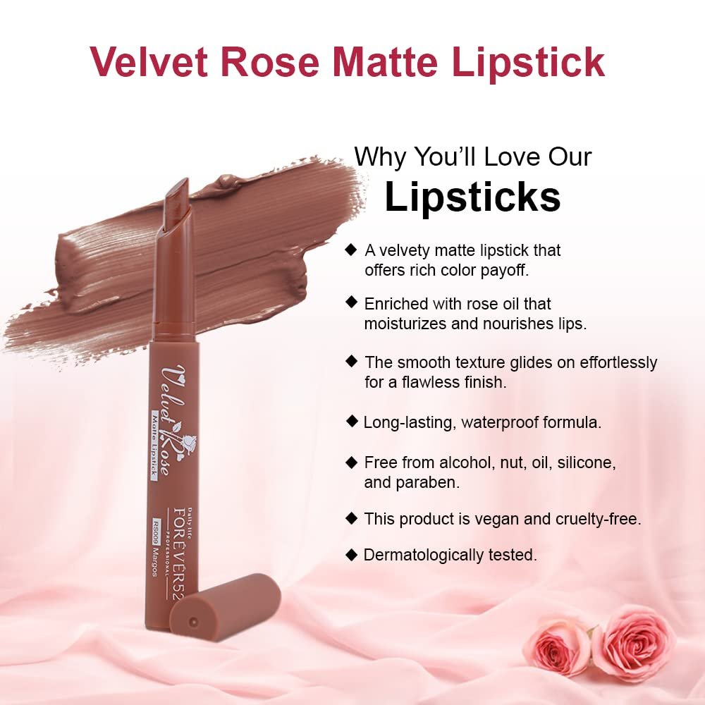 Daily Life Forever52 Velvet Rose Matte Long-Lasting Crayon Lipstick (Enriched With Rose Oil) - Hydrating Bold Lip Color With Silky Finish Look -Margos | Pinks thumbnail