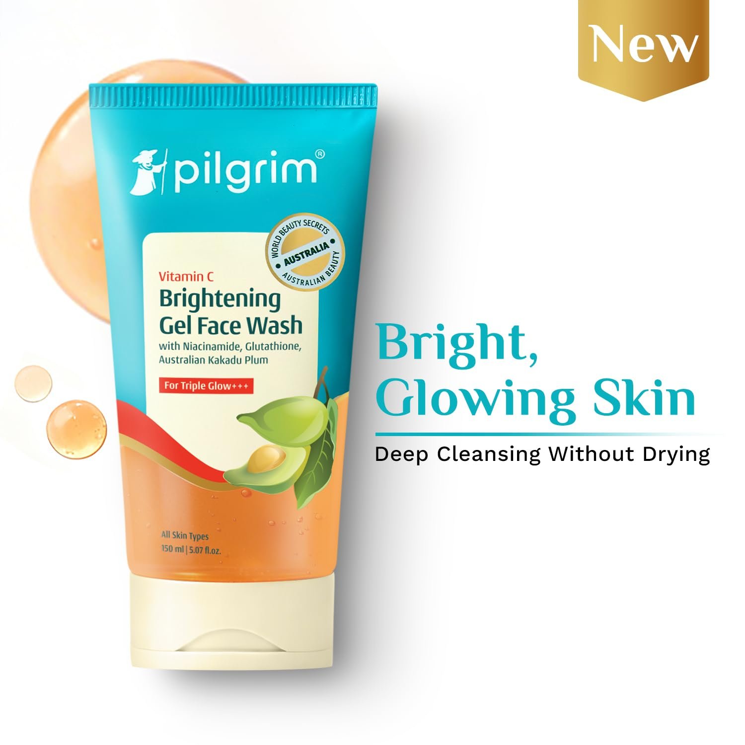 Pilgrim Vitamin C Brightening Gel Face Wash For Glowing Skin - 150ml Triple Glow with Niacinamide & Glutathione, Australian Kakadu Plum, Deep Cleanse, Brightens, Even Tone & Gently Exfoliate thumbnail