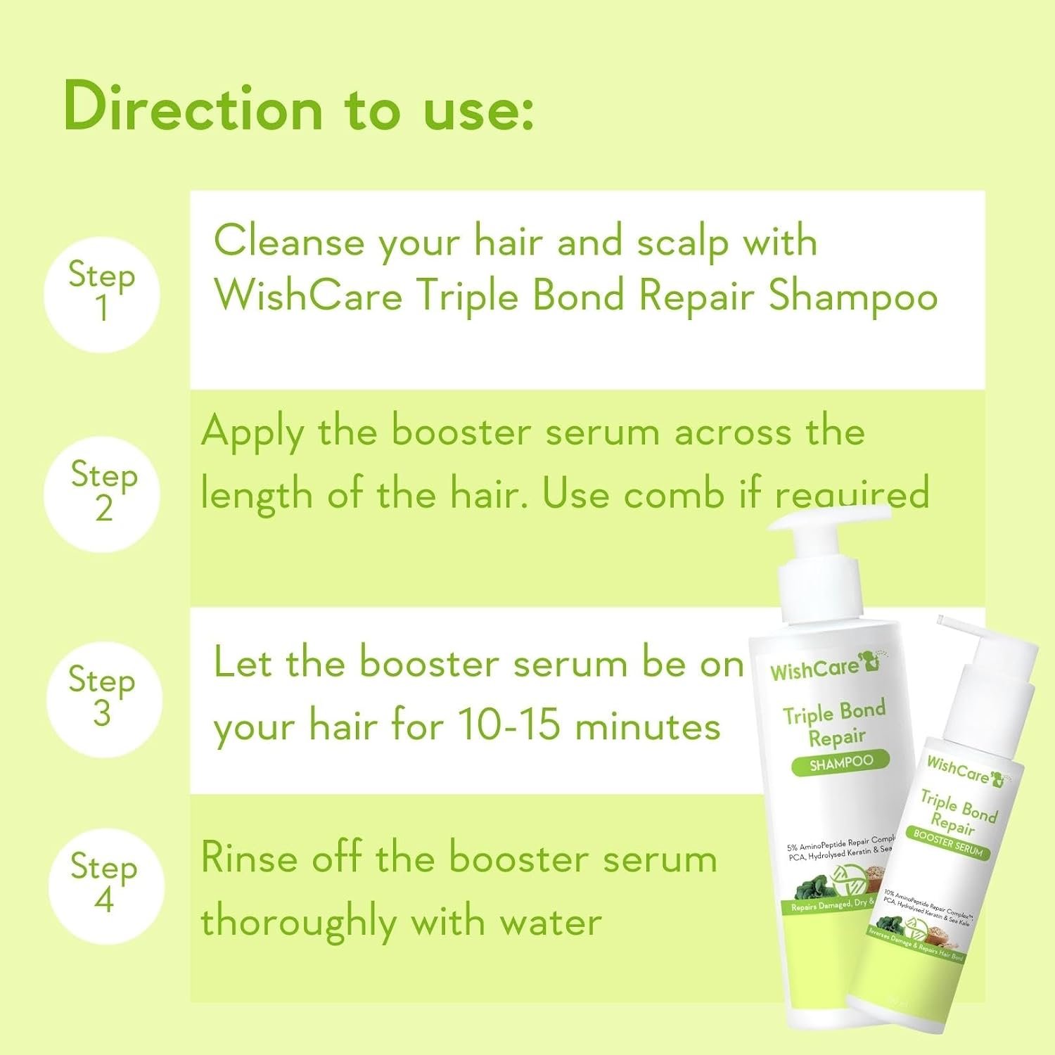 WishCare Triple Bond Repair Booster Hair Serum for Dry Frizzy Hair | Repairs Damaged Hair, Reduces Hair Breakage & Increases Hair Strength | 100ml thumbnail