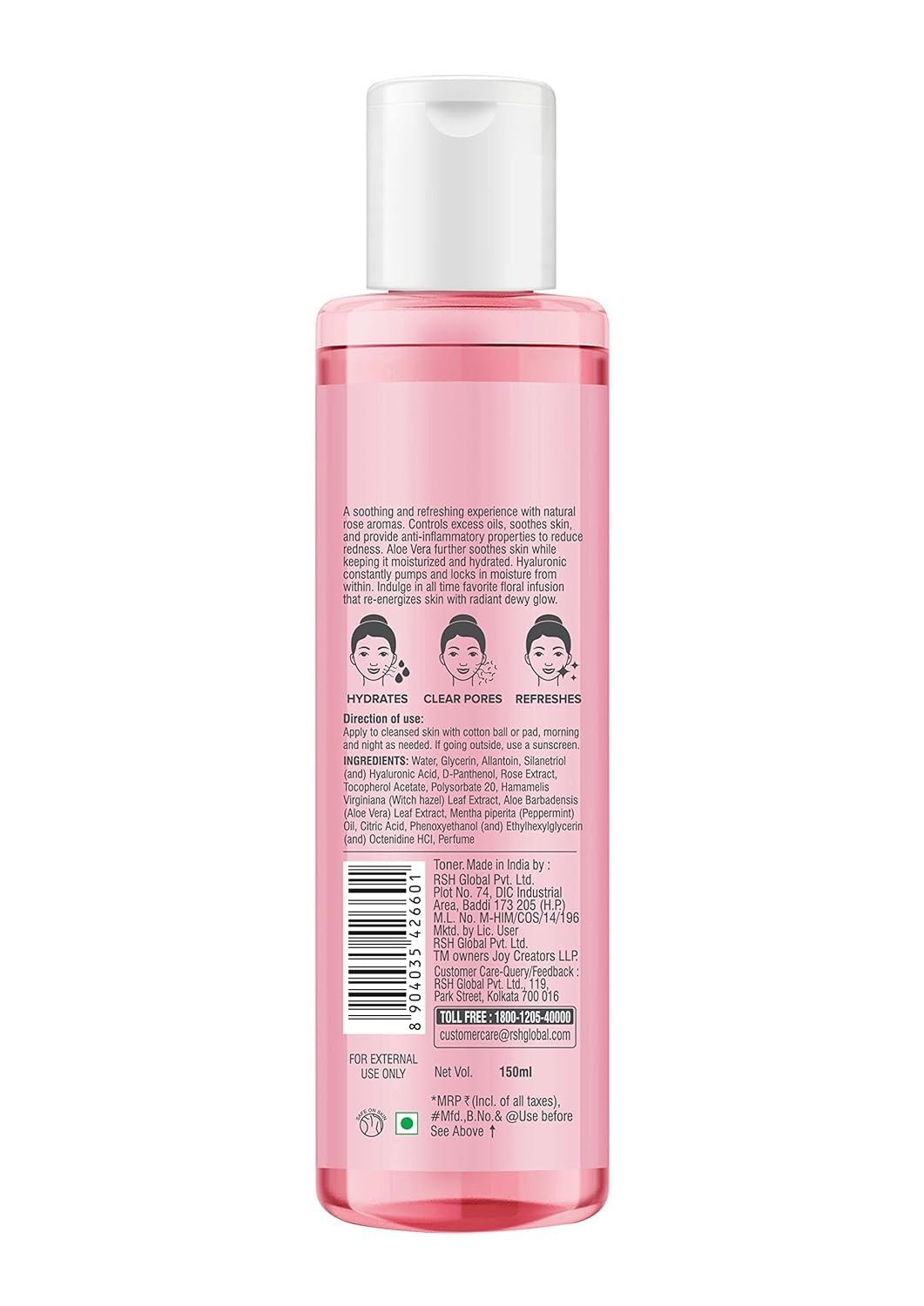 Joy Pink Rose Water Toner with Vitamin E, Hyaluronic Acid & Aloe Vera for Hydrating & Refreshing Skin (150ml) | Alcohol Free Toner with Natural Rose Aroma | Get Glowing Skin for All Skin Typ thumbnail