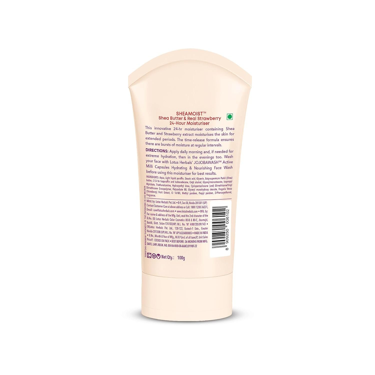 Lotus Herbals Sheamoist Shea Butter And Real Strawberry 24 Hour Moisturiser, 100G thumbnail