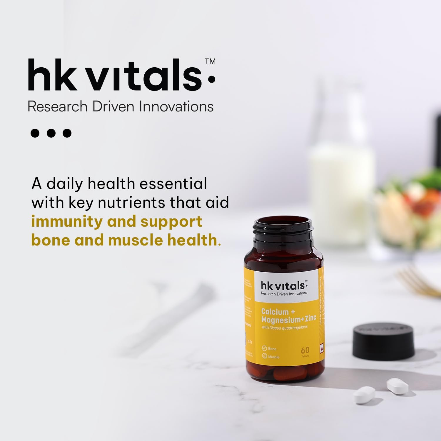 hk vitals Calcium Magnesium & Zinc, 60 Tablets With Vitamin D3 | Supports Bone & Joint Health thumbnail