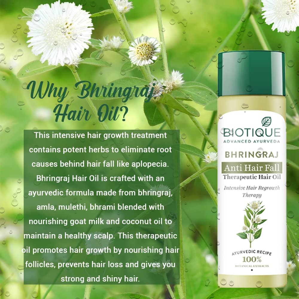 Biotique Bio Bhringraj Therapeutic Oil for Falling Hair | Intensive Hair Regrowth Treatment | Nourishing Follicles| Strong and Shiny| For All Skin Types| 120m thumbnail