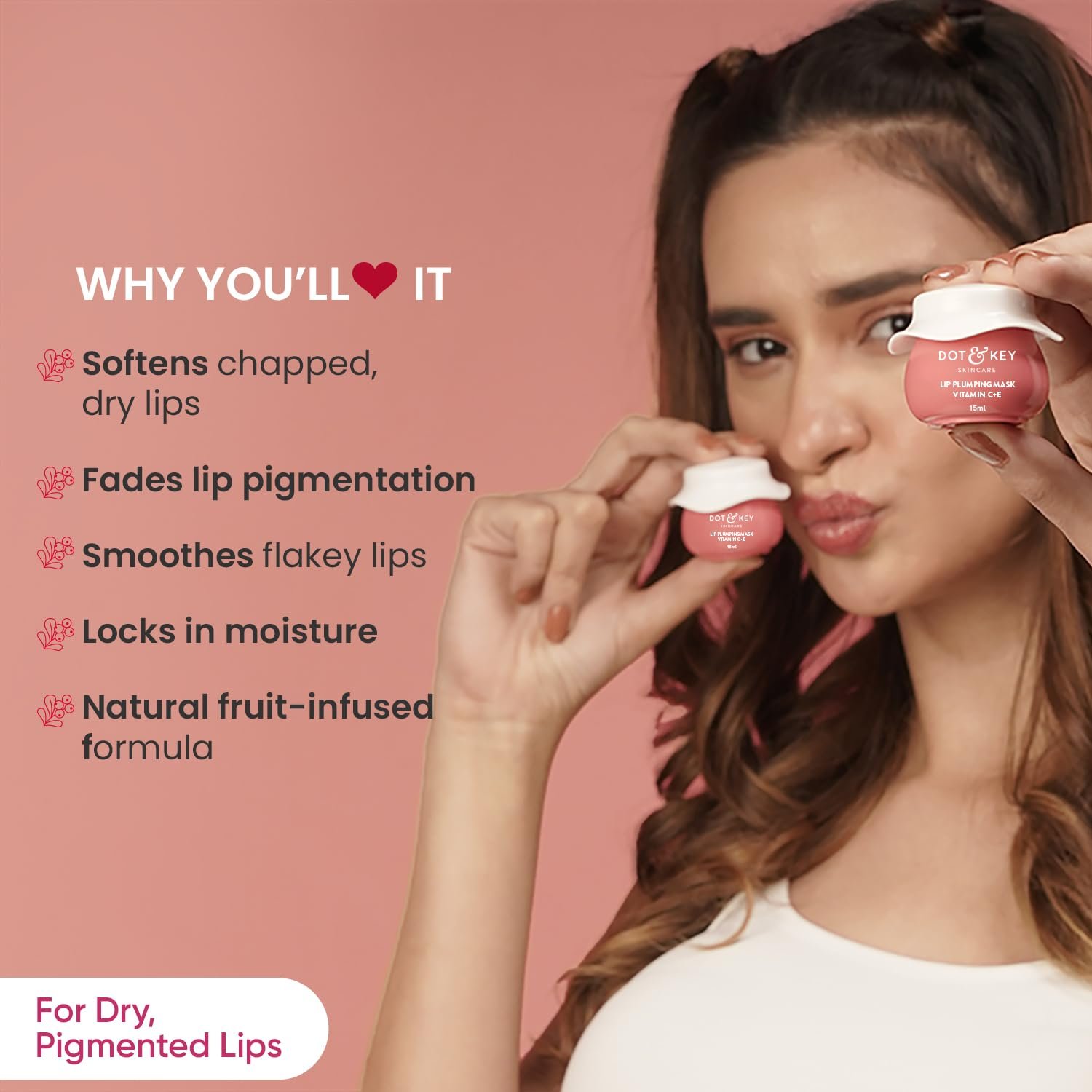 DOT & KEY Lip Plumping Mask With Shea Butter & Vitamin C + E For Naturally Glowing Lips | Smoothes Flaky & Dry Lips | LipMask For Soft,Smooth & Plump | (Lingonberry) |15Ml thumbnail