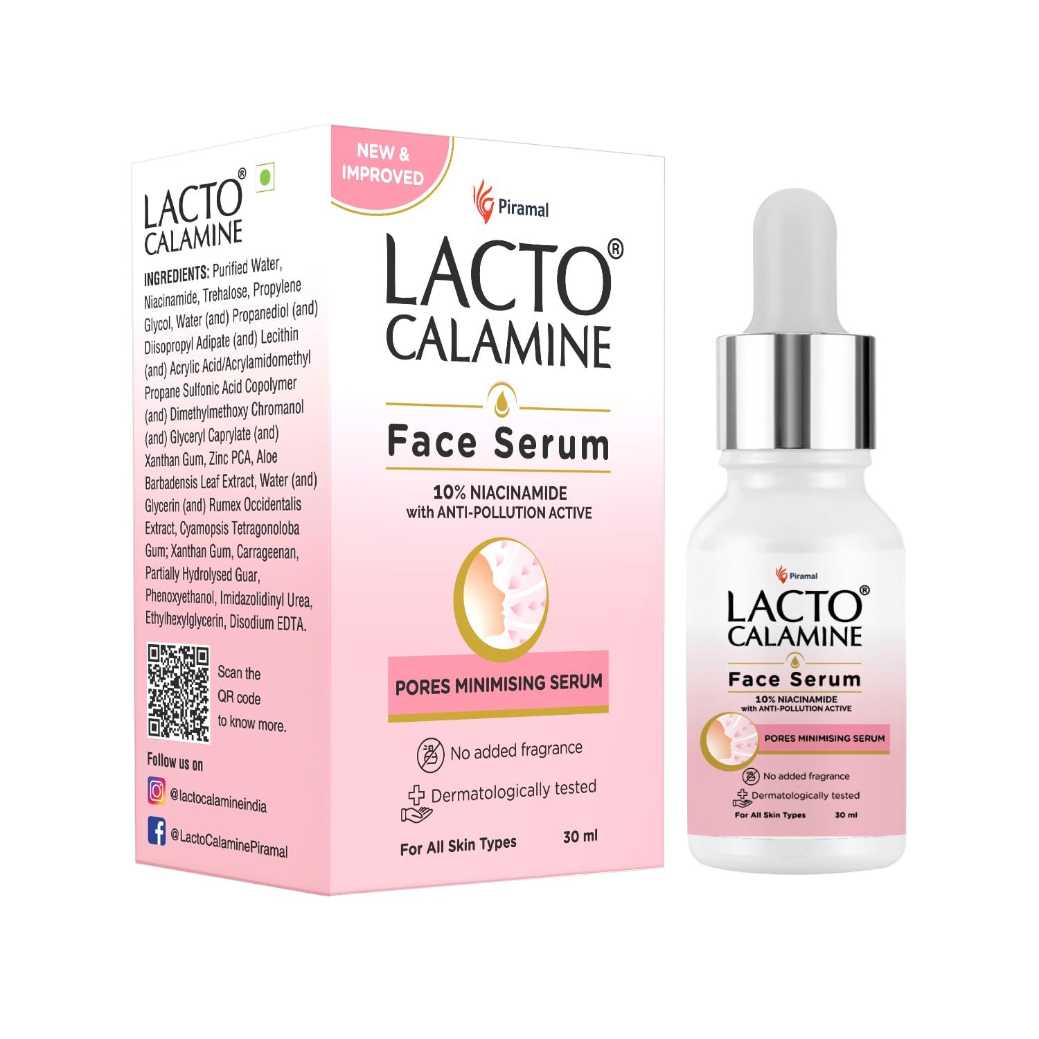 Lacto Calamine 10% Niacinamide Face Serum | 30ml | Pore Minimizing, Acne Marks, Blemishes & Oil Balancing | Face Serum for Women & Men |