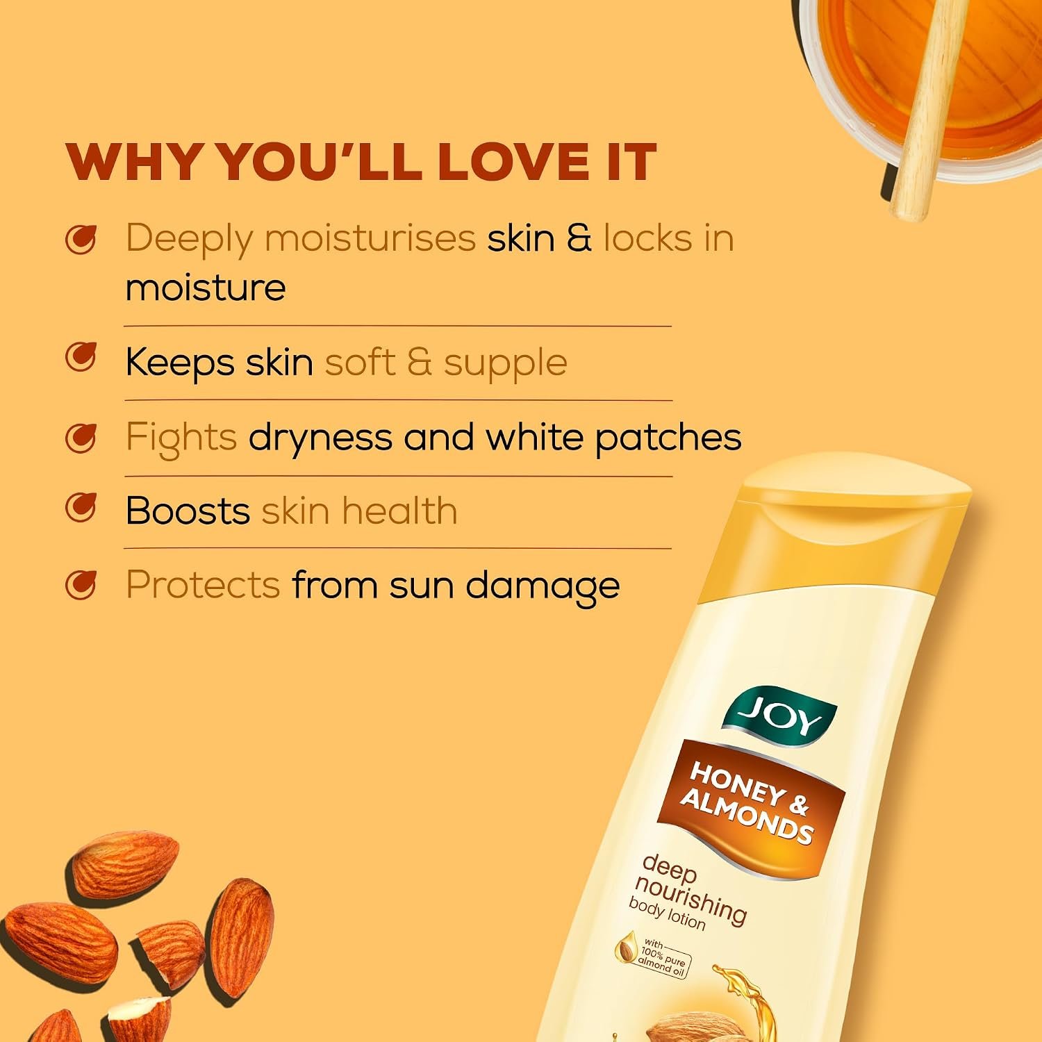 Joy Honey & Almonds Deep Nourishing Lightweight Winter Body Lotion 300ml With Shea Butter For Winter | Natural Sunscreen Filters | Suitable for Normal to Dry Skin thumbnail